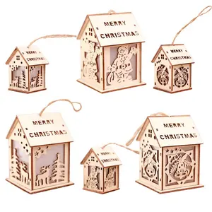 Рождественская елка подвесные украшения светодиодный милый деревянный дом с свечой