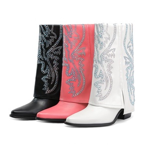 Botines de tacón alto con plataforma y punta puntiaguda de diamantes de imitación coloridos para mujer, estilo vaquero occidental - Product Image 6