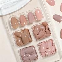 96 faux ongles courts ronds couleur unie nude marron, réutilisables, à presser, pour manucure, couverture complète, fournitures pour ongles