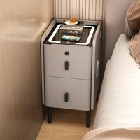 Table de chevet moderne compacte et intelligente avec chargeur sans fil, surface éclairée par LED, 2 tiroirs de rangement, gain de place pour la chambre à coucher et la maison