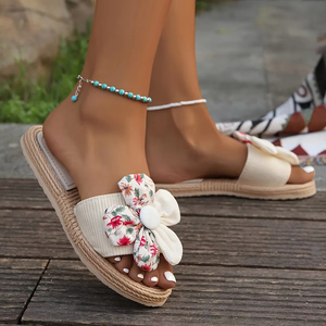 Flower Decor Open Toe <b>Slides</b> for Women Casual Flat Flip Flops Comfort Summer Beach Slippers - Product Image 3