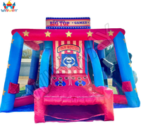 Nouvelle conception 2026, vente chaude : Grand stand de jeux gonflable 6-en-1 thème cirque, ensemble de jeux multifonctionnel commercial pour locations de fêtes et événements