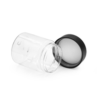 Bouteille en plastique PET ronde de 150 ml à large ouverture avec un bouchon de sécurité double couche noir, adaptée au stockage de fleurs séchées et de tisanes