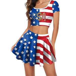 Jour de l'indépendance vêtements pour femmes adultes activités scolaires uniformes de cheerleading étoile rayé impression numérique hauts et jupes - Product Image 1