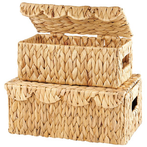 Woven <b>Storage</b> <b>Basket</b> With Lid Rectangle Handmade Clothing Organizer Home Desktop Entryway <b>Storage</b> Box - Product Image 1