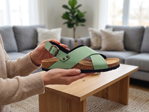 Eco-friendly <strong>Vegan</strong> <strong>Leather</strong> <strong>Shoes</strong> Sustainable Pineapple &amp; Apple Fiber Upper Cork Foot Bed Sandals - Product Image 3