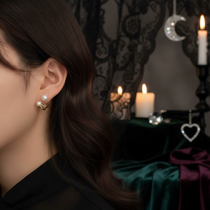 Trending Gothic ragazze moda argento cuore e cristallo orecchini di luna all'ingrosso vendita calda gioielli di perle - Product Image 3