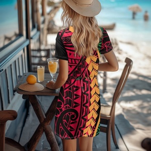 Nouvelle Arrivée Tribal Imprimé Robe D'été Pour Femmes Poches Manches Courtes Longueur Au Genou Casual Sweet Vacations - Product Image 4