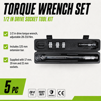 Jeu de clés dynamométriques pour écrous de roue automobile, 5 pièces, 28-210 Nm, entraînement 1/2, douilles 17, 19, 21 mm, kit d'outils de réparation automobile