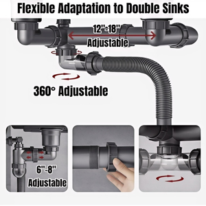 Kit di <span class=keywords><strong>Scarico</strong></span> Flessibile Espandibile per <span class=keywords><strong>Lavello</strong></span> da <span class=keywords><strong>Cucina</strong></span> 1 1/2" e 1 1/4" Tutto-in-Uno per <span class=keywords><strong>Lavello</strong></span> a Doppia Vasca, Design <span class=keywords><strong>Salvaspazio</strong></span> - Product Image 5