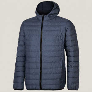 Blouson matelassé bleu à capuche pour homme, fermeture éclair, coupe-vent, manteau d'hiver décontracté, coupe régulière, manches classiques, extérieur en polyester 2026 - Product Image 1