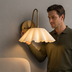 Modern Brass Wall Sconce With White Ruffled Shade Indoor Lighting Fixture For Bedroom Home Decor - Product Image 5