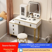 Coiffeuse de luxe haut de gamme pour petits espaces, style princesse, avec éclairage moderne minimaliste, plateau en pierre, multifonctionnelle
