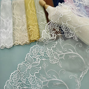 Nuevo Encaje Elástico con Adornos, Encaje Bordado con Diseños Florales, Encaje de Tela <span class=keywords><strong>Rosa</strong></span> para Decoración de Vestidos de Noche - Product Image 4