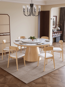 Mesa de comedor redonda perezosa <span class=keywords><strong>Susan</strong></span> de piedra sinterizada de fácil montaje con patas de madera maciza para 4-8 personas - Product Image 5