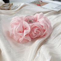 Nouvelle Pince à Cheveux Requin Transparente de 13 cm pour Femmes, Grande Fleur Double Face en Acrylique et Mousseline, Rose, Style Doux et Tendance, Idéale pour les Fêtes