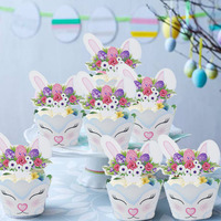 Paskalya sevimli Bunny Cupcake dekorasyon DIY dekorasyon tavşan yan kart doğum günü tatil tema parti dekorasyon çocuk hediye