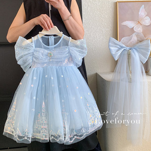 Aisha <strong>Frozen</strong> Girls' Sweet Style Summer <strong>Dress</strong> Princess-Style Knee-Length Chiffon Lace Decoration Birthday Celebrations Patchwork - Product Image 3