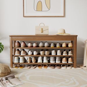 <span class=keywords><strong>Banc</strong></span> à <span class=keywords><strong>chaussures</strong></span> en bois de chêne à 3 niveaux avec étagère de rangement pour salon, salle à manger, entrée - Product Image 2