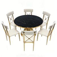 Table de mariage moderne en acier inoxydable avec plateau en marbre doré de la marque Martina, mobilier d'hôtel durable, salle à manger, salon, événement
