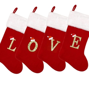 Calcetines Navideños Grandes de Punto <span class=keywords><strong>con</strong></span> Letras Iniciales Bordadas, Decoración Festiva para Colgar en <span class=keywords><strong>la</strong></span> Chimenea, Regalo de Navidad - Product Image 1