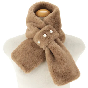 Bufanda de Invierno con Cuello de Piel, Chal, Abrigo, Vestido, Bufanda Lisa de Imitación de Piel de Conejo con Perlas para Mujer - Product Image 5