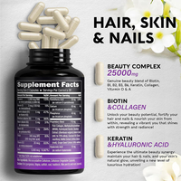 Complément Cheveux Peau Ongles Biotine Collagène Kératine 25000mcg, Vitamine B Complexe, Sans OGM, Sans Gluten, Soutien Beauté, 60 Capsules