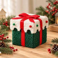 Boîte cadeau de Noël avec nœud en ruban de satin, polaire, 12x12x12cm, rouge, vert, blanc, cube, carré, conteneur de rangement, emballage