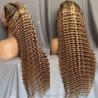 Perruques longues bouclées pré-épilées en cheveux Remy, cheveux péruviens pour perruque Lace Front à ondulations profondes et mèches.