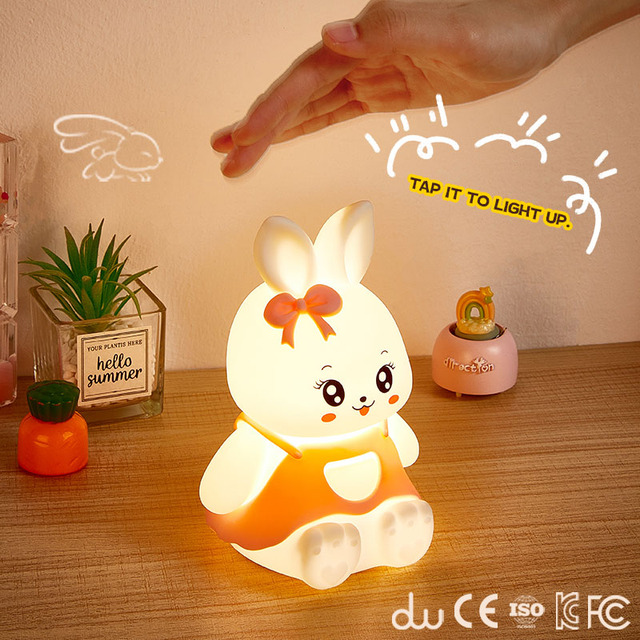 Lovely LED Silicone Night Light Rabbit Night Lamp for Kids Room Decor Rechargeable Touch Children's Toy Bunny Animal Night Light