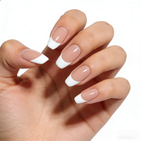 Uñas Postizas Cortas y Redondas Estilo Francés, Lindas y Retro, de ABS, Fáciles de Aplicar, Ecológicas