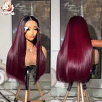 Perruque frontale en dentelle transparente HD 99j bordeaux 13x4, cheveux humains vietnamiens bruts raides comme des baguettes, coloration rouge, sans colle
