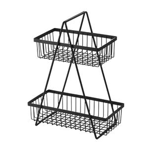 Panier à fruits en métal à double couche, support de rangement rectangulaire, multifonctionnel, portable, type sur pied, facile à nettoyer, récipient alimentaire - Product Image 2