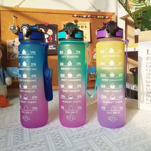 Bouteille de sport à paille 1000 ml couleur dégradée avec couvercle rebondissant, gourde d'eau en plastique pour extérieur, sac imprimable, emballage individuel, spécifications - Product Image 3