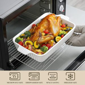 Plats à gratin, plats en <span class=keywords><strong>porcelaine</strong></span>, ustensiles de cuisson en céramique, plats à lasagne rectangulaires profonds avec poignées pour la cuisson de gâteaux en cuisine, blanc - Product Image 4