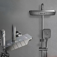 Ensemble de robinetterie de salle de bain de luxe en acier inoxydable 304 chromé, contemporain, 3 fonctions, avec jets de pluie en laiton encastrés et modes de pulvérisation complets pour salle de bain