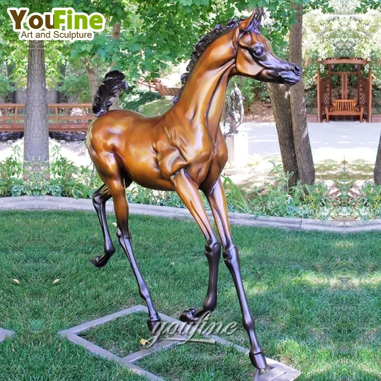 Escultura de bronce para exteriores, escultura de caballo árabe para correr