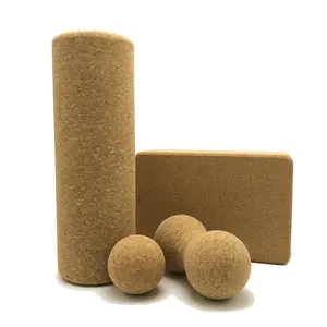 Высококачественный Нежный набор для йоги и массажа из пробкового материала с роликовым блоком из пеноматериала для йоги и массажным мячом
