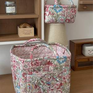 Panier à linge en coton matelassé personnalisé motif floral, panier de rangement, pochette de rangement pour maquillage, panier organisateur pour articles divers - Product Image 3