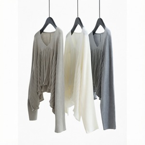 Laid-back Batwing-sleeve V-neck Knit <b>Sweater</b> Autumn/winter Long-sleeve Oversized Pullover Solid - Product Image 1