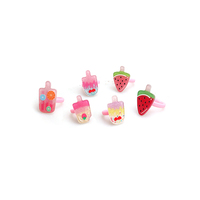 Ensemble de bagues à bijoux pour enfants pour petites filles couronne en plastique fruits sucettes glacées gemmes bagues à bijoux en boîte