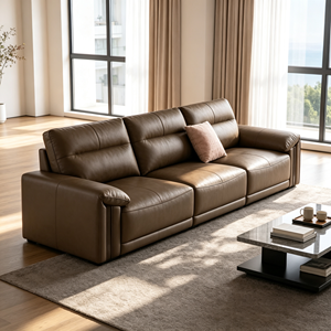 Modern Genuine Leather Three Seat Sofa <b>Bed</b> with <b>Padded</b> Arms Tight Back Upholstered Design for Living Room - Product Image 4
