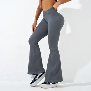 Mujer colores sólidos Butt Scrunch sin costuras Yoga Flare pantalones transpirables de cintura alta elástico Bootcut Leggings 2024