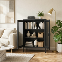 Meuble de rangement moderne en métal noir avec porte en treillis et 2 étagères pour salon, buffet d'appoint, meuble de rangement, vente en gros