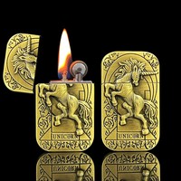 Briquet de fête classique rétro en alliage de zinc, avec coque en métal bronze et crâne en relief doré, rechargeable, accessoires pour fumeurs