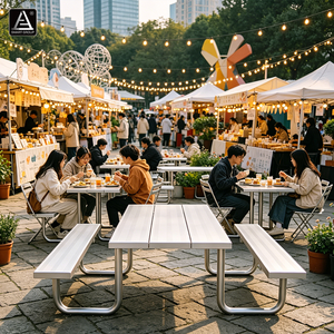 โต๊ะรับประทานอาหารอลูมิเนียมอัจฉริยะสำหรับร้านอาหาร โต๊ะกลางแจ้งพร้อมม้านั่งสำหรับสวน รีสอร์ท แคมป์ปิ้ง และสวนสาธารณะ รุ่น AL-02 อลูมิเนียม - Product Image 4