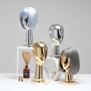 หัวหุ่นชุบโครเมียม + หัวหุ่นสีโรสโกลด์สีเงิน + หมวกโชว์กระจกวิกผมแสดงหุ่นแขวน - Product Image 1