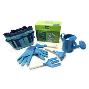 6 unids/set herramienta de jardín Kits de hervidor de agua de Metal pala guantes bolsa de tela jardinería herramienta conjuntos de niños DIY juguetes para regalos de cumpleaños