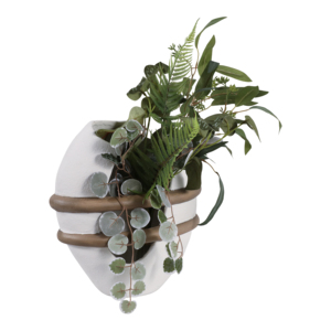 Vaso in ceramica asimmetrico con fasce in legno, decorazione moderna per tavolo da soggiorno o esposizione in ufficio. - Product Image 2