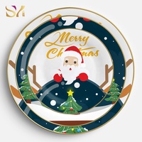 Assiettes à dîner en porcelaine personnalisées pour Noël avec bord doré, ensemble d'assiettes en porcelaine fine pour la décoration des fêtes et l'usage quotidien